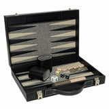 Backgammon Set Black Leatherette 15"