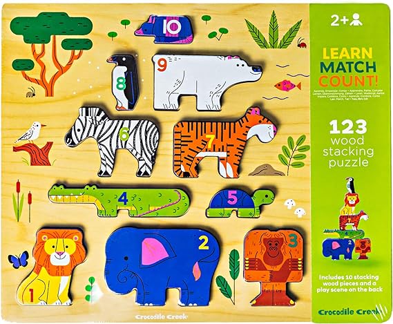 10pc 123 Stacking Wood Puzzle - Zoo