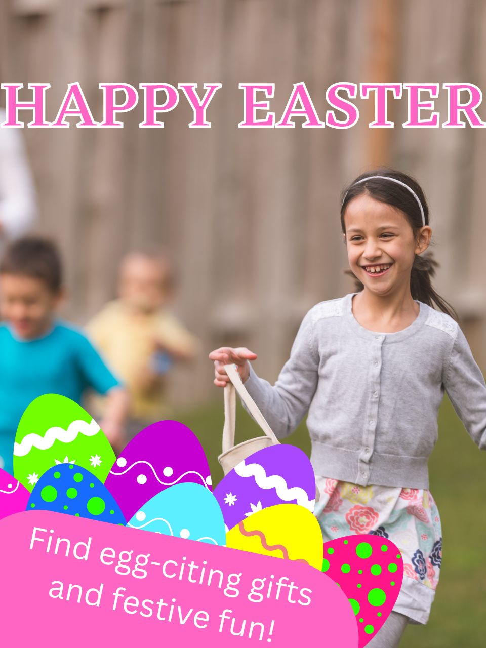Smiling children hunting for easter eggs