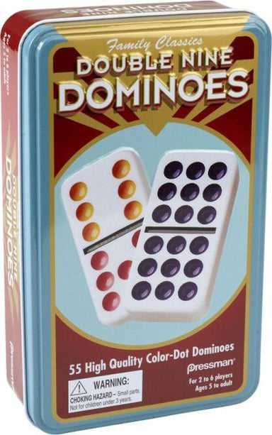 Double Nine Color Dot Dominoes in Tin