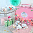 My Porcelain Tea Set- Carry Case With Modern Floral Design And Golden Edging