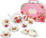 My Porcelain Tea Set- Carry Case With Modern Floral Design And Golden Edging