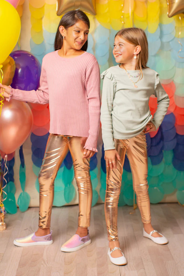 Love Life Metallic Leggings (Size 3-4) (Gold Metallic)