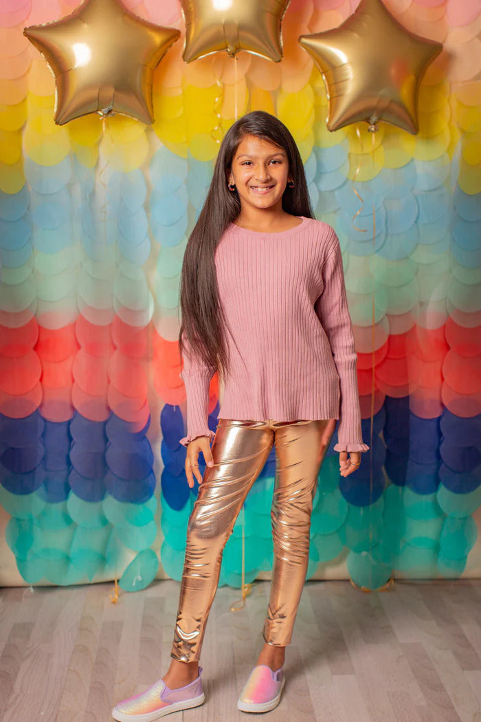 Love Life Metallic Leggings (Size 5-6) (Gold Metallic)