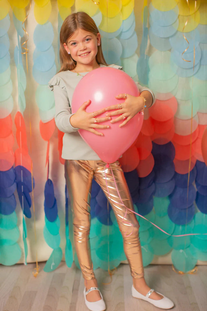 Love Life Metallic Leggings (Size 5-6) (Gold Metallic)