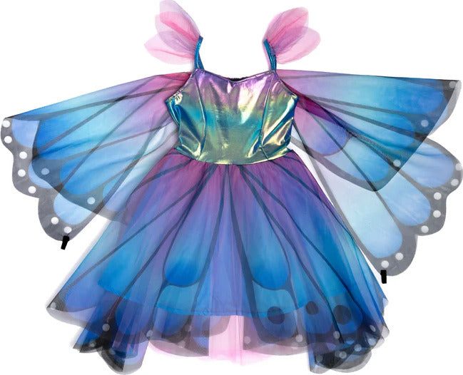 Blue Butterfly Twirl Dress with Wings and Headband (Size 3-4)