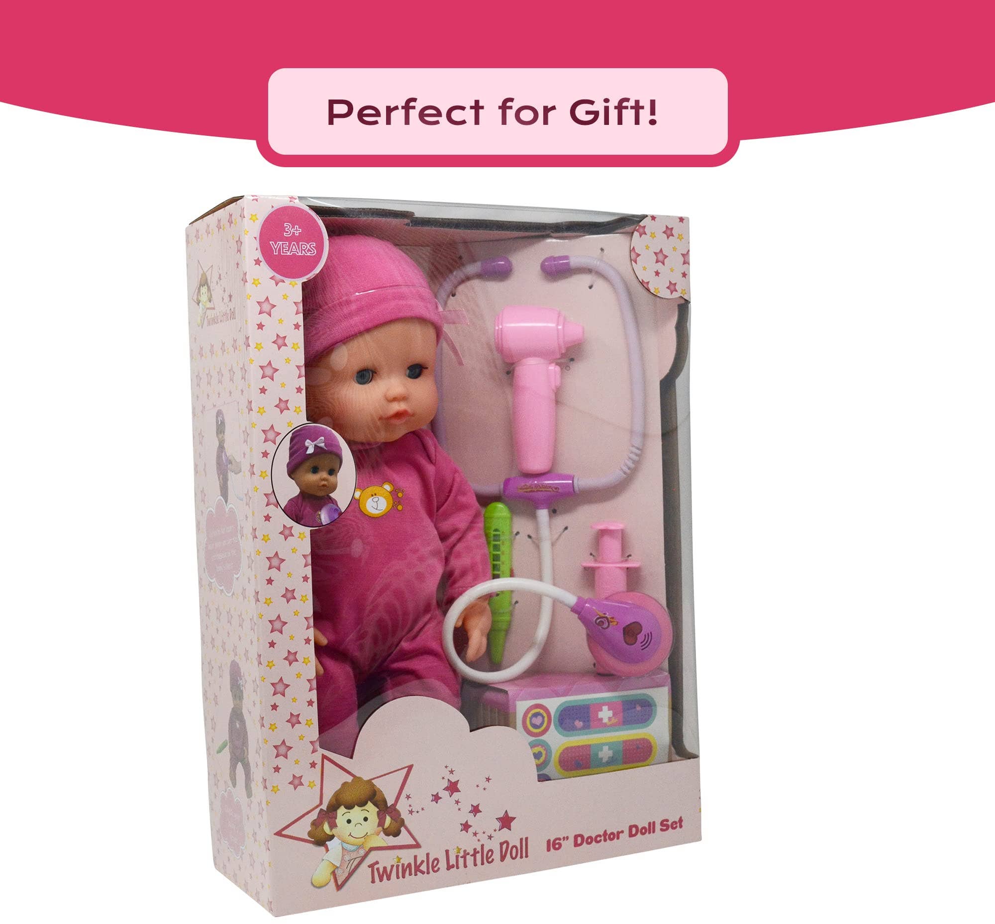 Interactive 16” Baby Doll Toy Doctor Kit Set for Kids – Pink