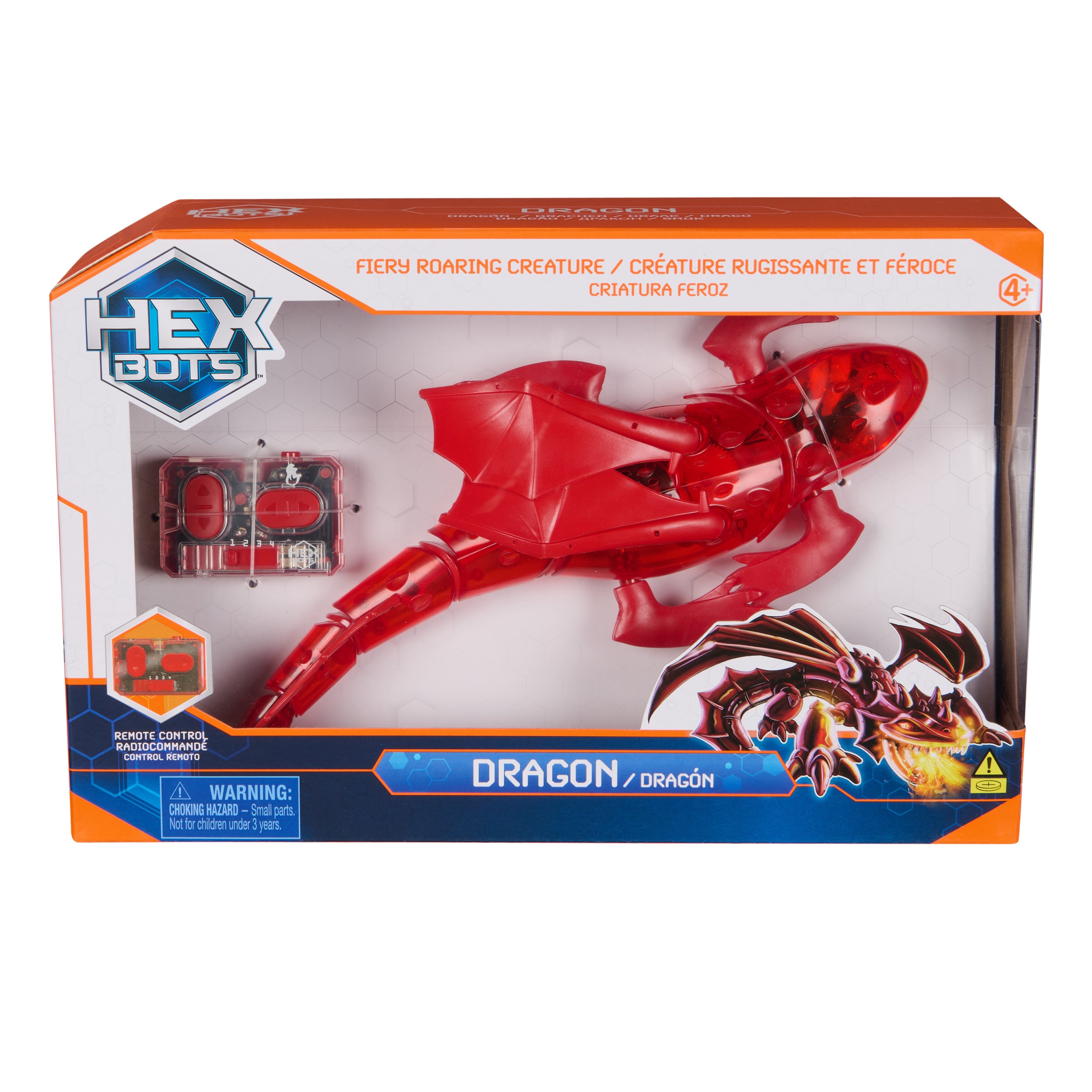 HEX BOTS Remote Control Dragon, Rechargeable Robot Red