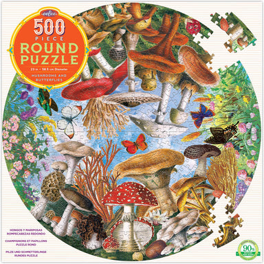 Mushrooms And Butterflies 500 Piece Round Puzzle