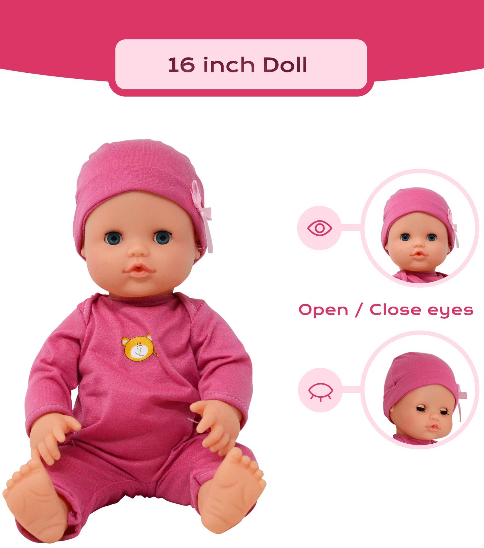 Interactive 16” Baby Doll Toy Doctor Kit Set for Kids – Pink