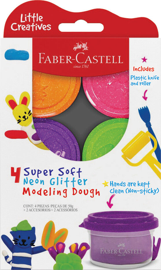 Little Creatives 4 Super Soft Modeling Dough, Neon Glitter