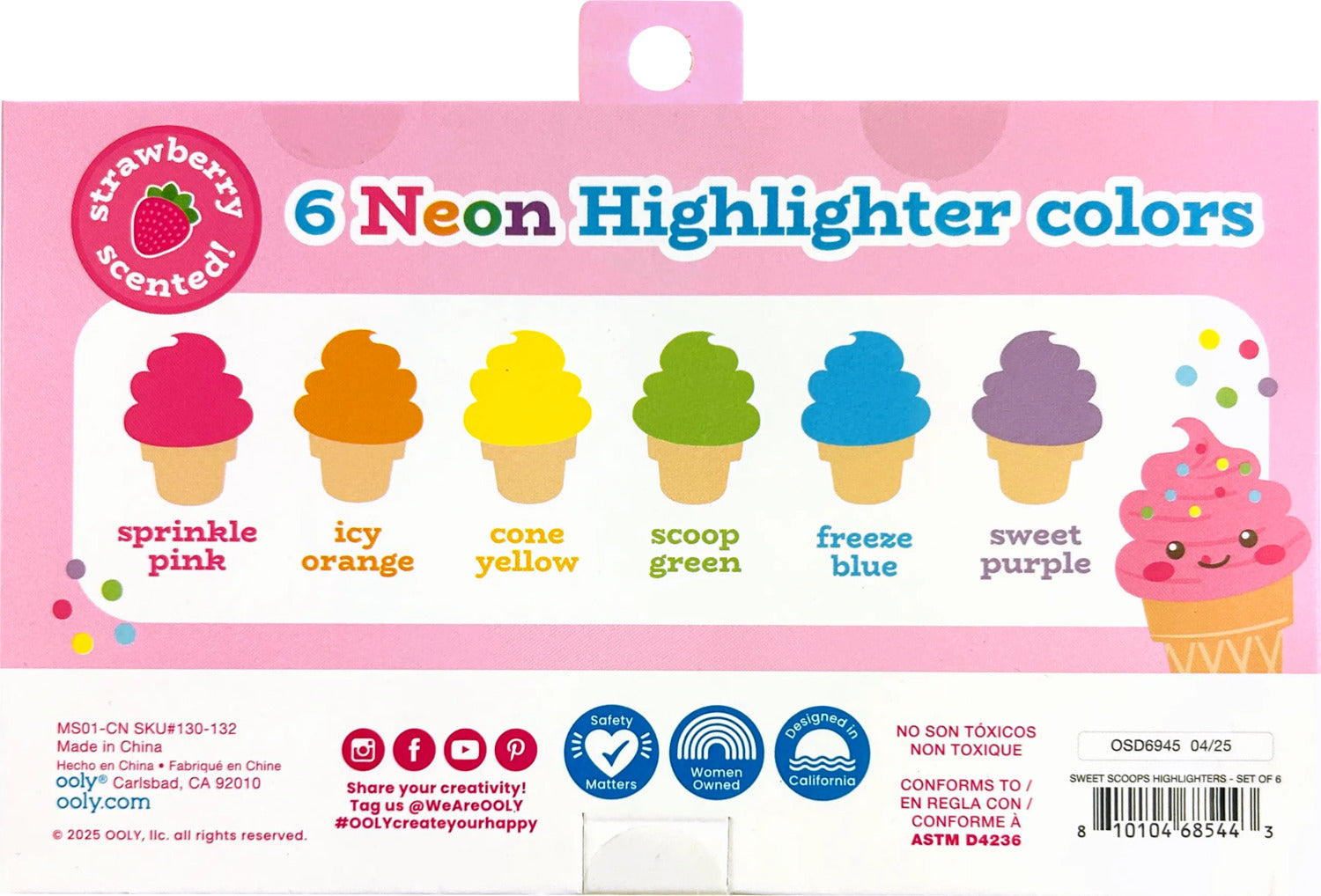 Sweet Scoops Scented Neon Highlighters - Set of 6