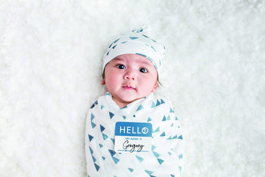 Lulujo Hello World Hat & Swaddle Set - Navy Triangles