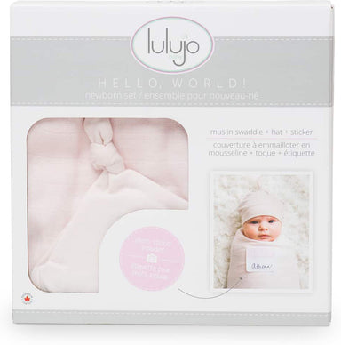 Lulujo Hello World Hat & Swaddle Set - Baby Pink