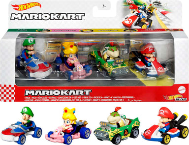 Hot Wheels Mario Kart Set of 4 Toy Character Vehicles (assorted)