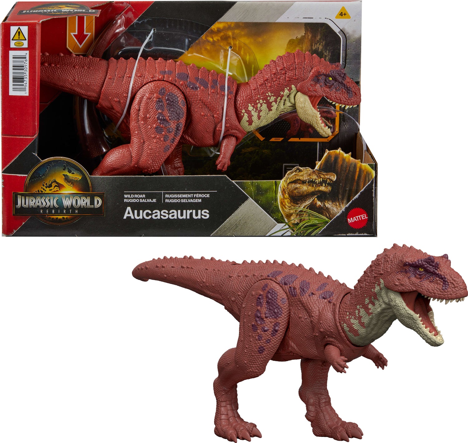 Jurassic World Rebirth Wild Roar Aucasaurus Dinosaur Toy, Tail Controlled Attack Chomp & Sound