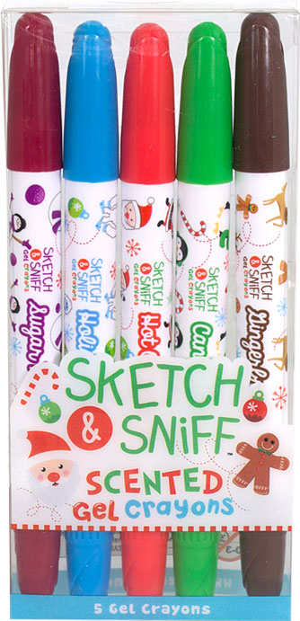 Sketch & Sniff Holiday Gel Crayons 5-Pack, Stocking Stuffers