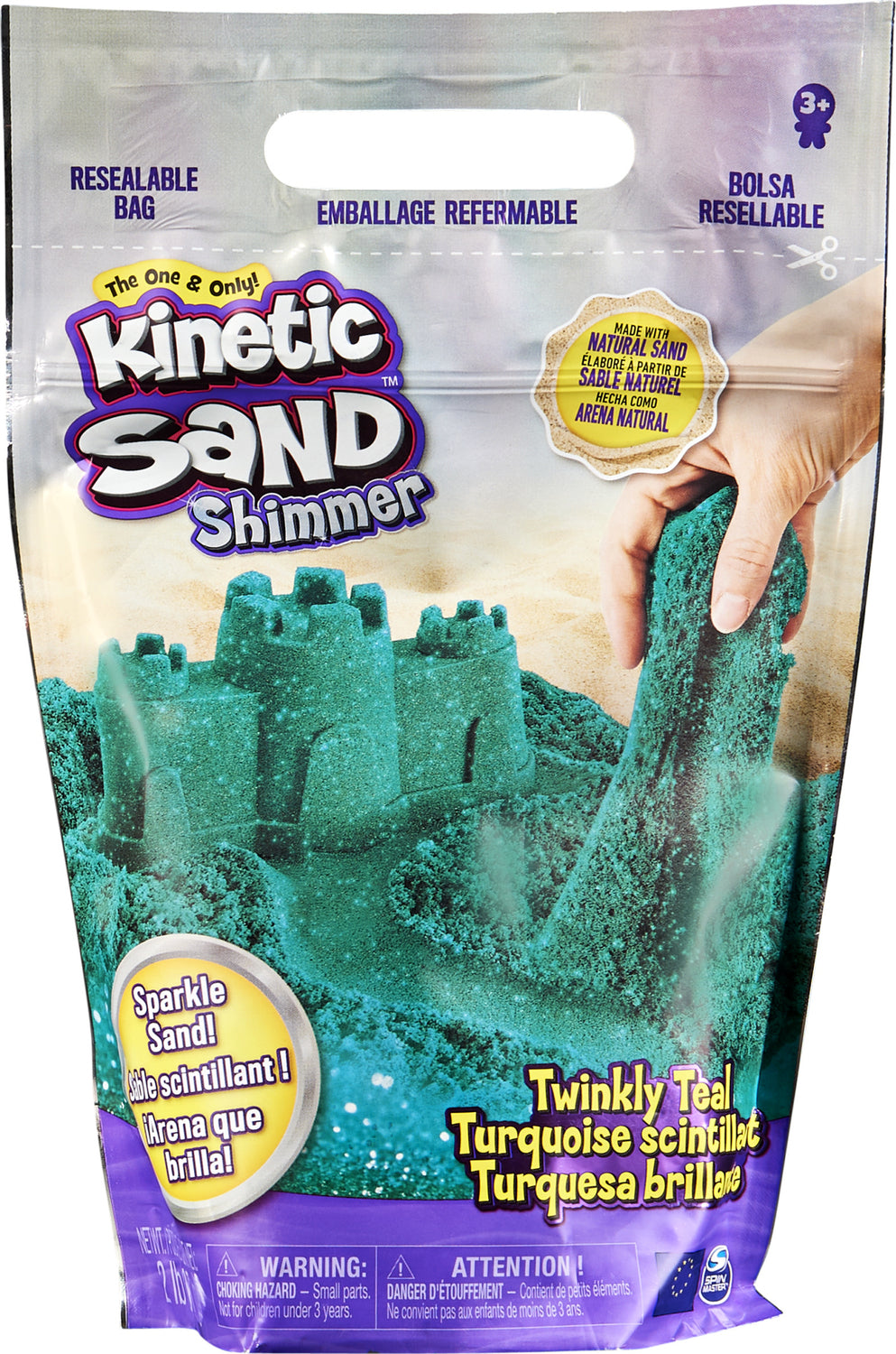 Kinetic Sand, Twinkly Teal 2lb Bag of All-Natural Shimmering Play Sand for Squishing, Mixing and Molding, Sensory Toys for Kids Ages 3 and up