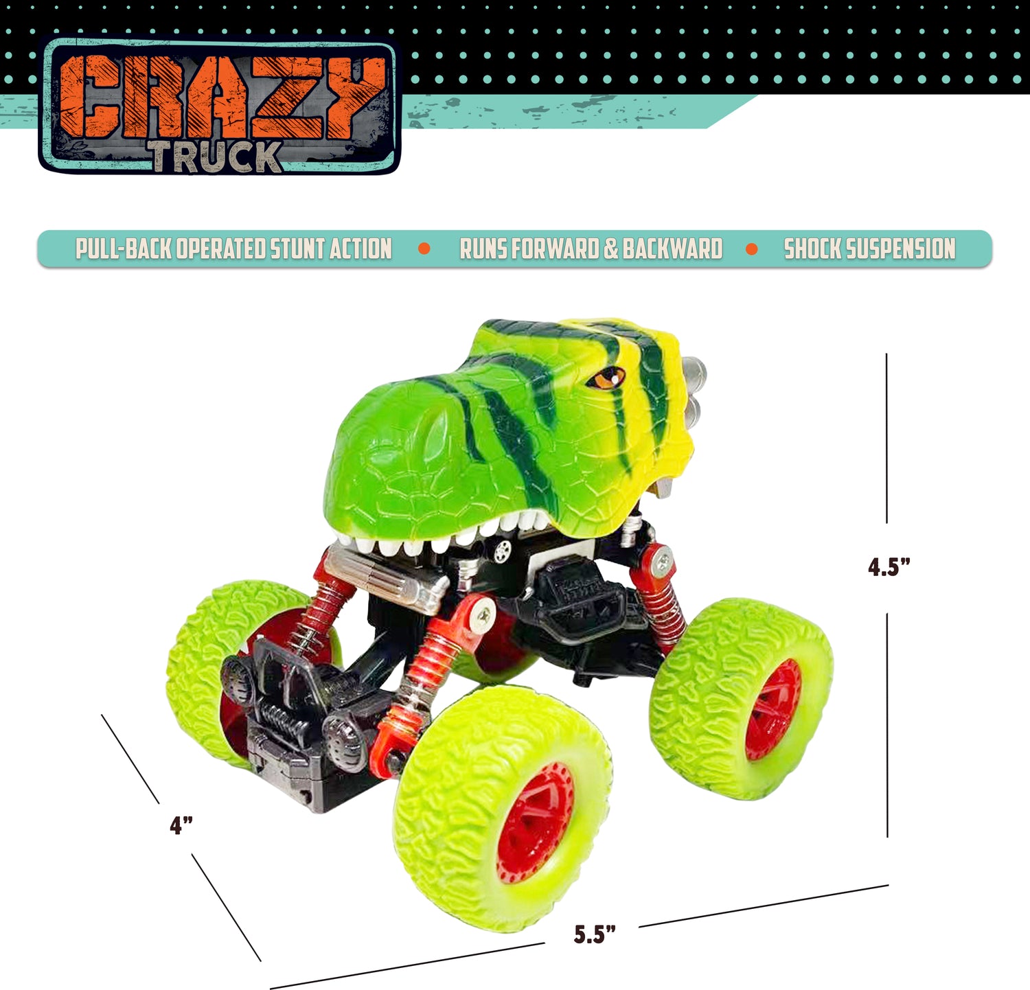 Crazy Truck - Pull Back Dinosaur Truck - Jurassic Green