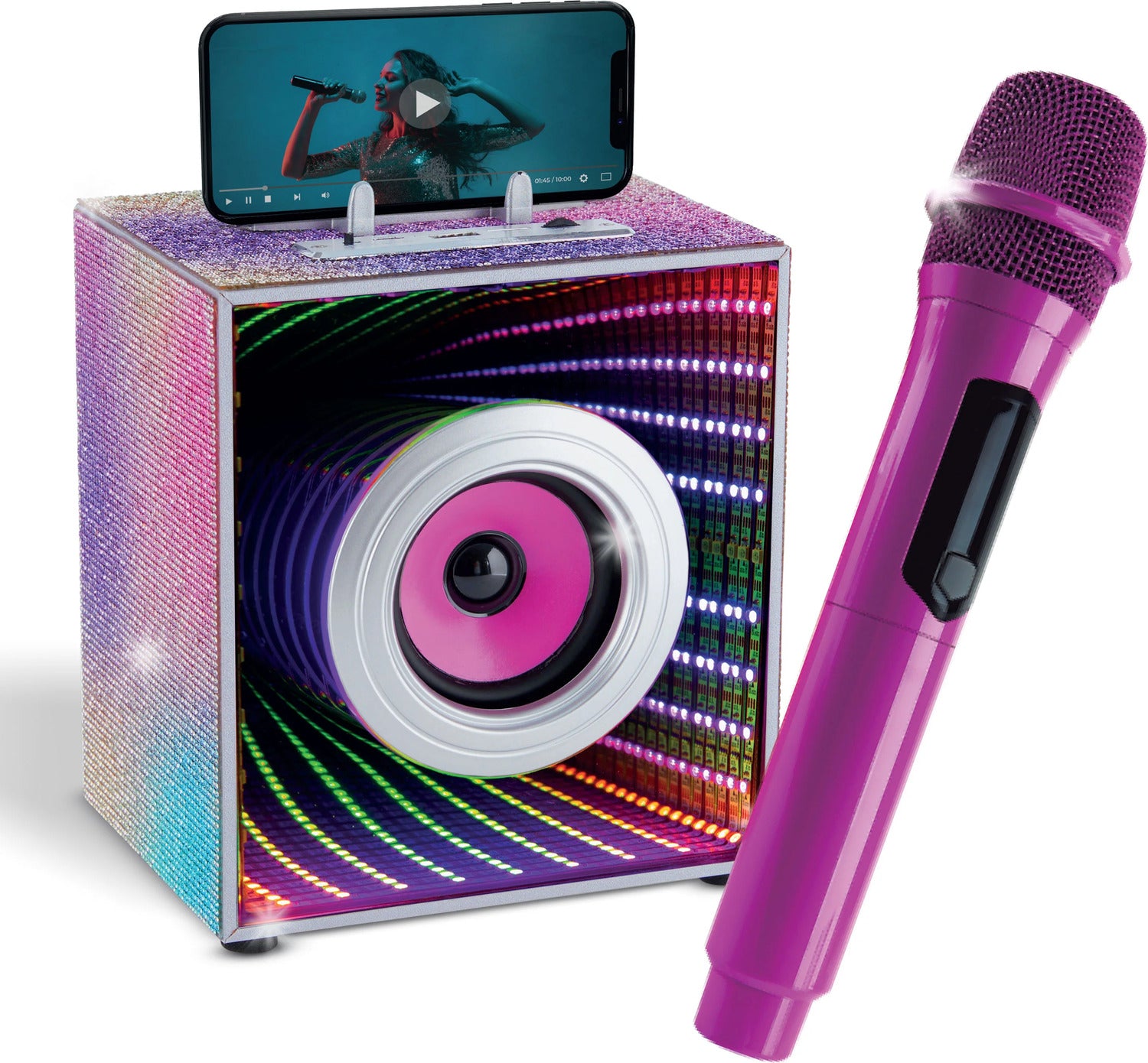 Pop Star Karaoke Infinity Lights Bluetooth Speaker & Mic Combo-Bling Edition