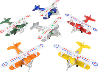 5.25" Die-cast Pull Back Classic Biplane