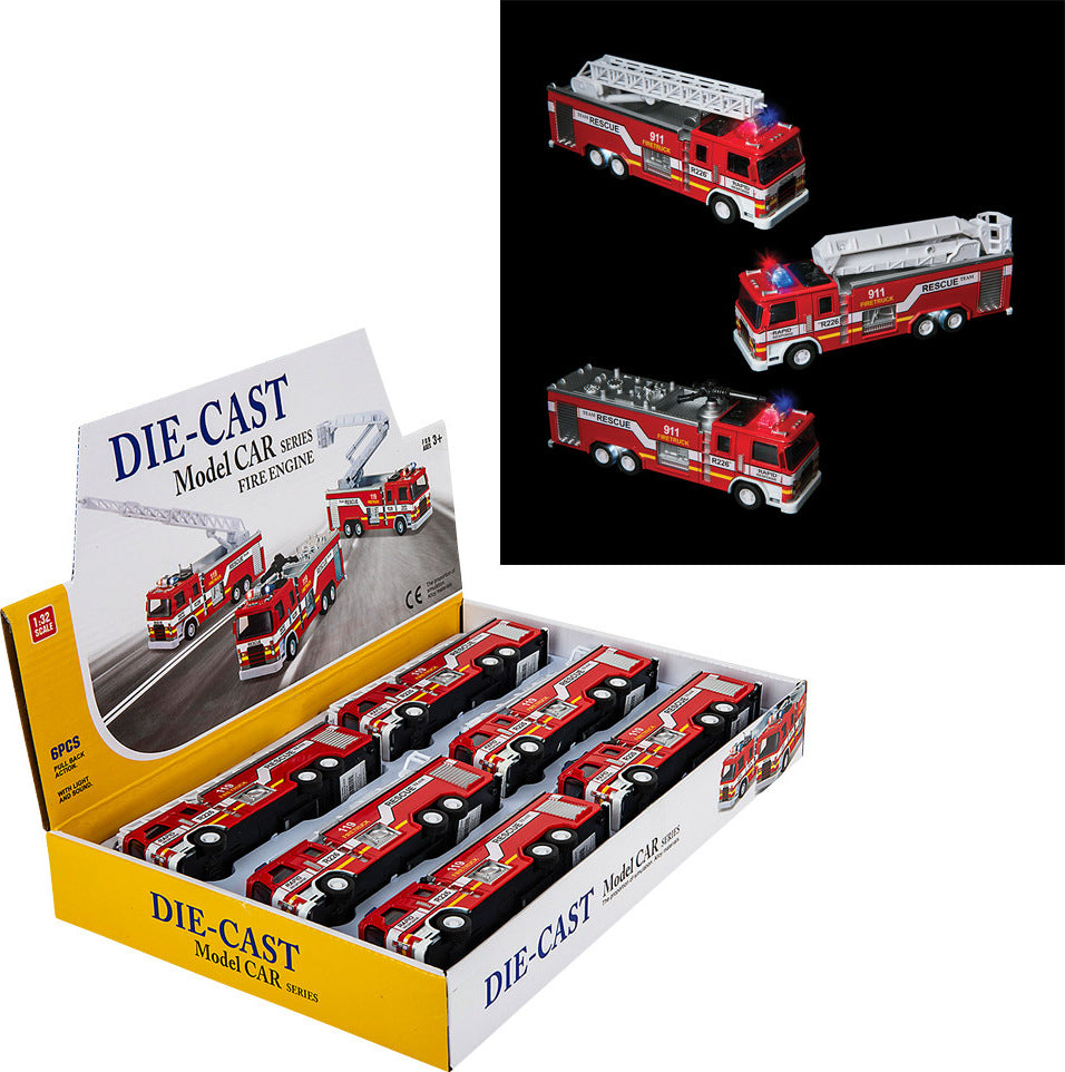 7" Die-cast Pull Back Light/ Sound Fire Engine 1:32 Scale