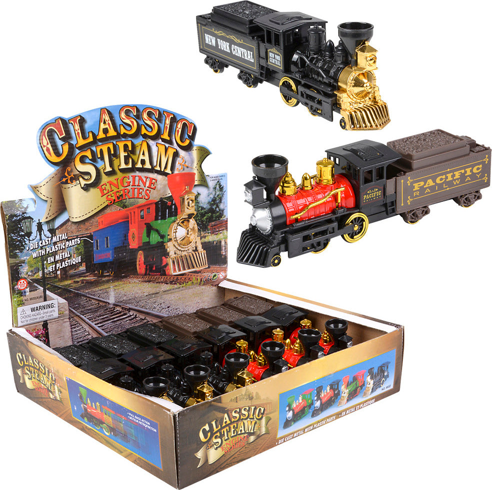 10" Steam Engine Locomotive Die-cast Pull Back 6pc/ Disp