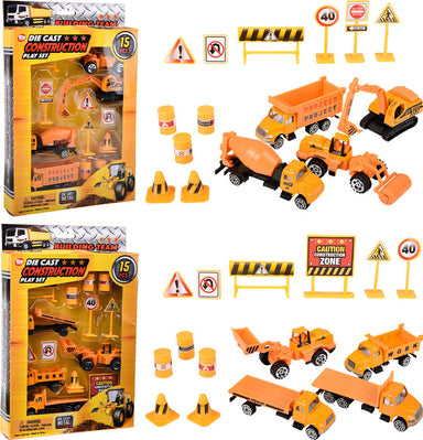 15pc Diecast Construction Vehicles Play Set
