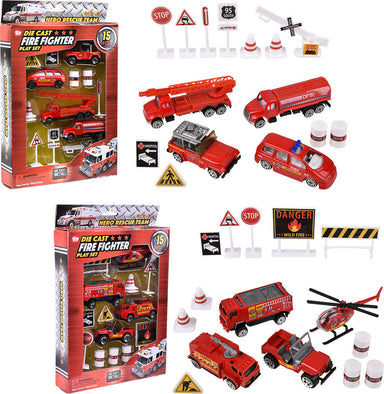 15pc Die-cast Fire Fighter Play Set