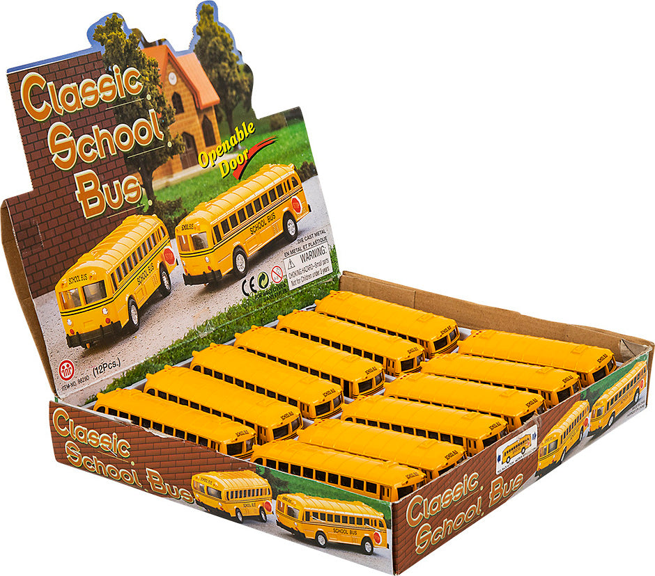 5" Die-cast Pull Back Classic School Bus 12/ Display