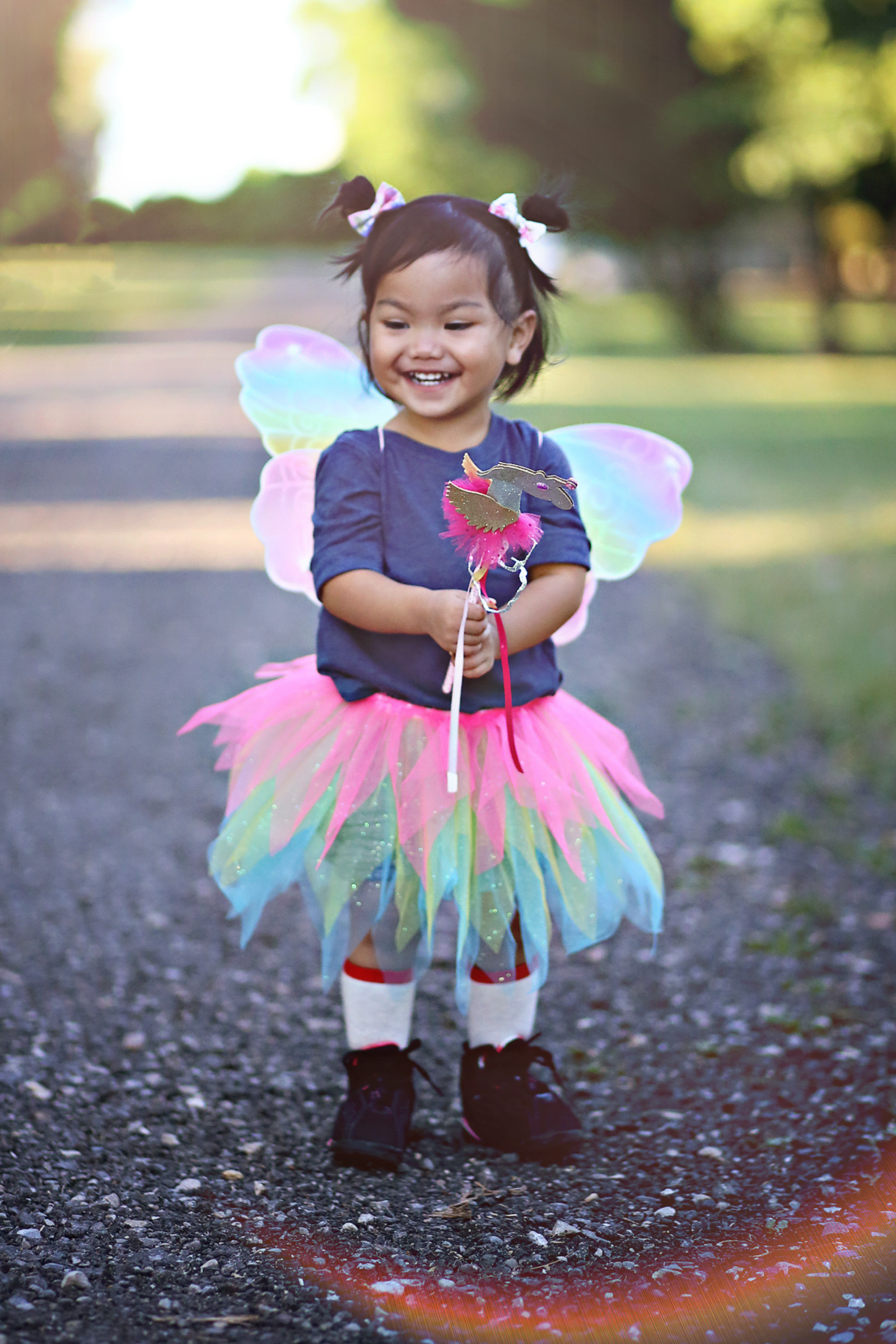 Neon Rainbow Wings, Skirt, and Wand Set