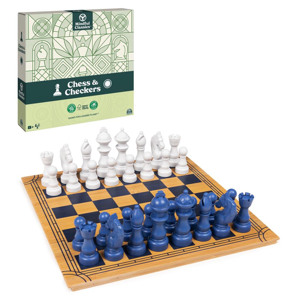 Mindful Classics Wooden Chess & Checker Set