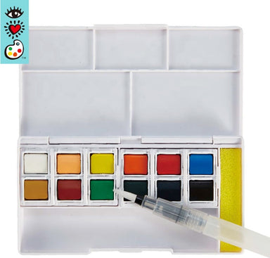 Iheartart 12 Watercolors  Water Brush Pen In Compact Travel Case