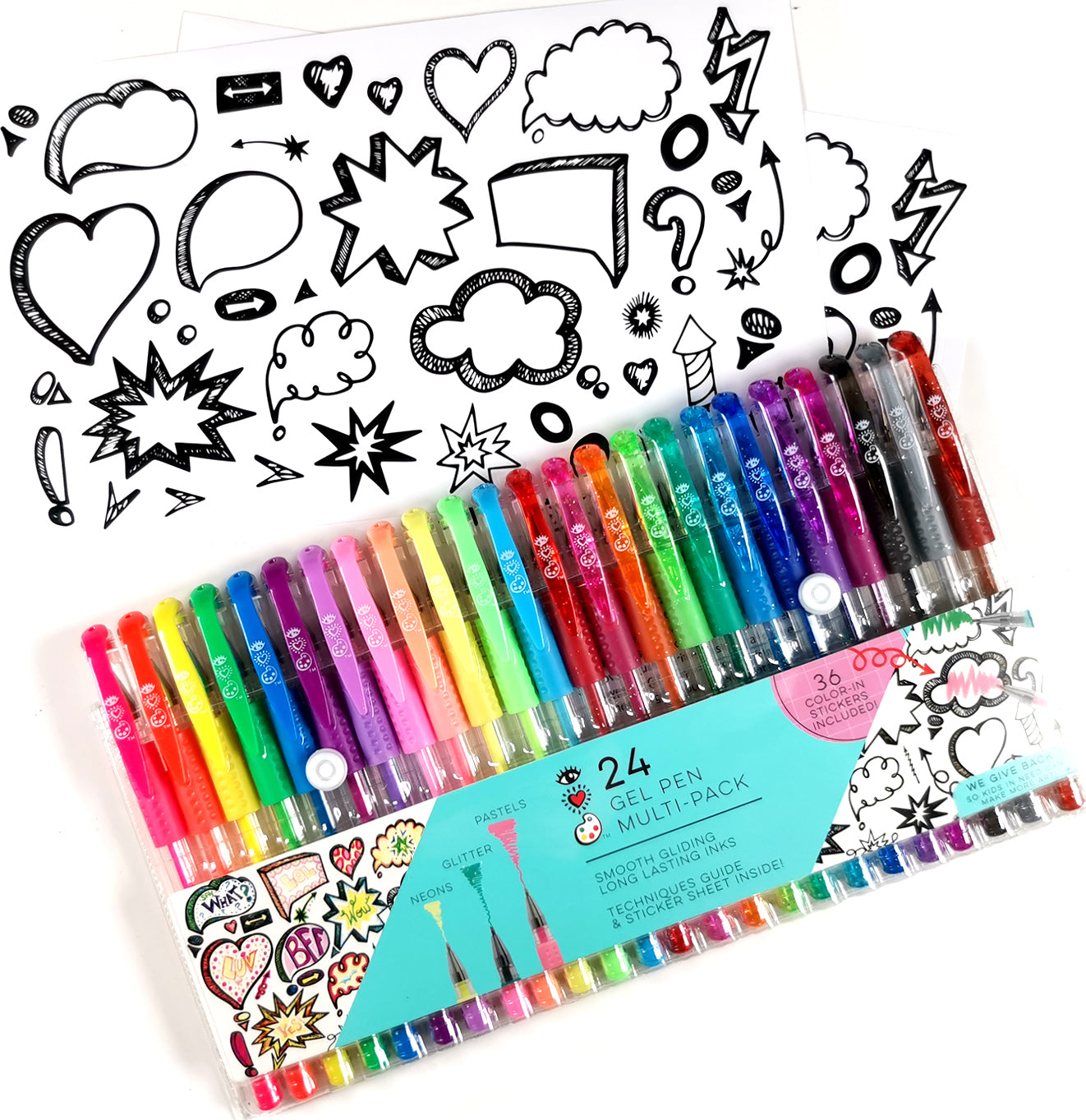 24 PK Glitter Colored Gel Pens Art Set School Sketch Drawing Adult