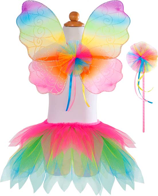 Neon Rainbow Skirt, Wings, and Wand Set