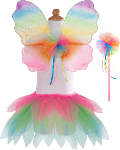 Neon Rainbow Skirt, Wings, and Wand Set