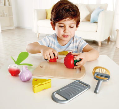 OPEN BOX) Hape Cooking Essentials Toy, Play Food Cutting Vegetables Set  for Ki